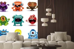 Naklejka: Zestaw kolorowych rysunkowych potworków