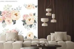 Naklejka: Zestaw kompozycji kwiatowych. jasnoróżowe piwonie i hortensja