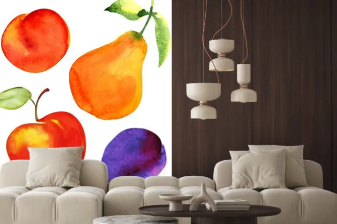 Naklejka: Zestaw owoców. jabłka, gruszki, śliwki i morele.