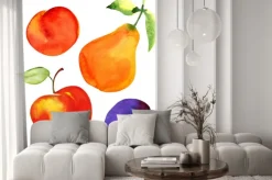 Naklejka: Zestaw owoców. jabłka, gruszki, śliwki i morele.