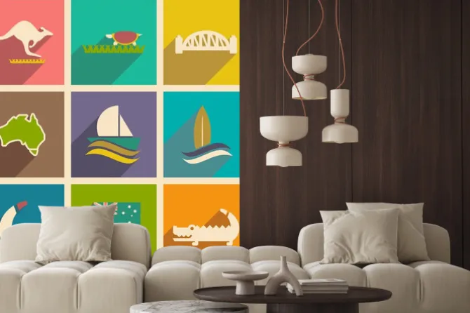 Naklejka: Zestaw płaskich ikon z długim cieniem australijczyka