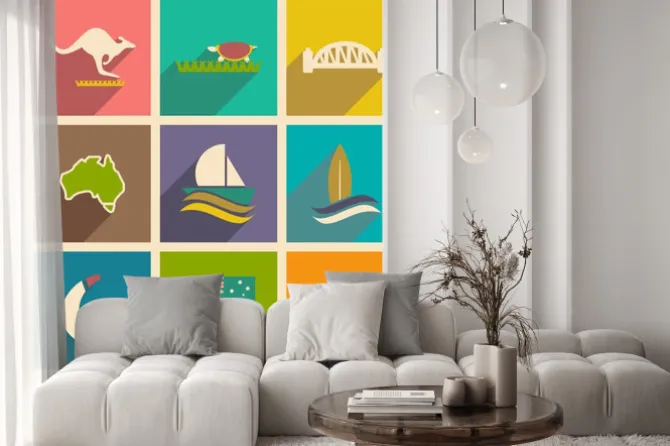 Naklejka: Zestaw płaskich ikon z długim cieniem australijczyka