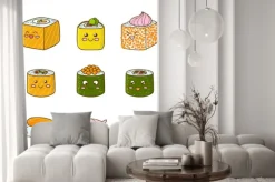 Naklejka: Zestaw sushi i rolkach śmieszne