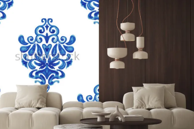 Naklejka: Zestawienie ozdobnych akwareli farby płytki wzór dla tkanin