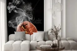 Naklejka: Ziarnko kawy i para na czarnym tle