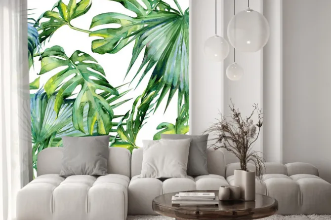 Naklejka: Zieleń na tropikalnych liściach monstery