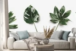 Naklejka: Zieleni palma liście odizolowywający na białym tle.