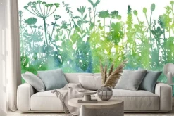 Naklejka: Zielona akwarela z roślinami