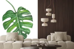 Naklejka: Zielona monstera liścia akwareli tropikalna ilustracja, odizolowywająca