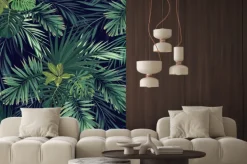 Naklejka: Zielona tropikalna roślinność na ciemnym tle