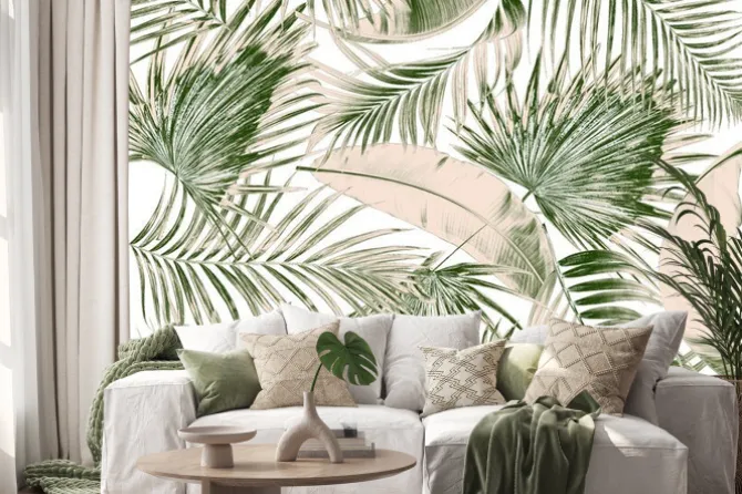 Naklejka: Zielone liści palmy na białym tle