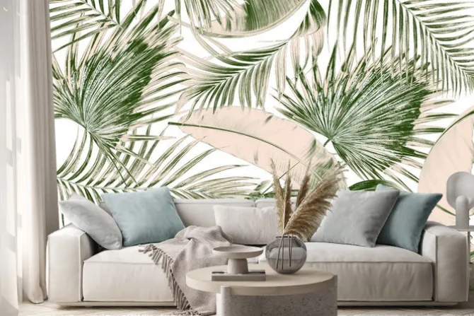 Naklejka: Zielone liści palmy na białym tle