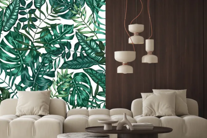 Naklejka: Zielone liście tropikalne na białym tle