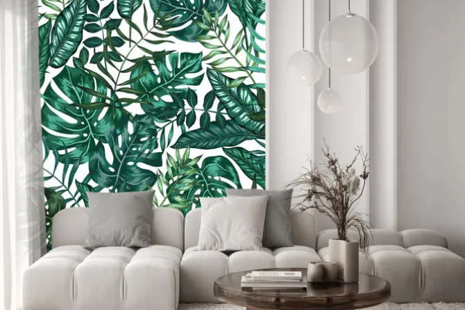 Naklejka: Zielone liście tropikalne na białym tle