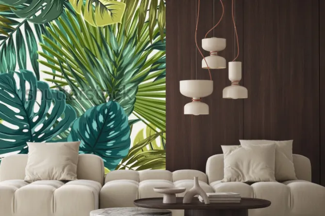 Naklejka: Zielonkawe liście tropikalne