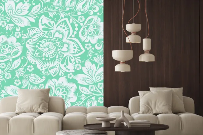 Naklejka: Zielony ozdobne kwiaty bez szwu deseń