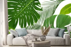 Naklejka: Zielony tropikalnych liści na białym tle