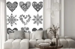 Naklejka: Zima kocham szwu czarne zestaw serca