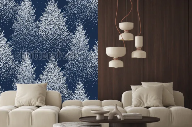 Naklejka: Zima wzoru wzoru i jedlinowych połączeń i sosnami w śniegu. las