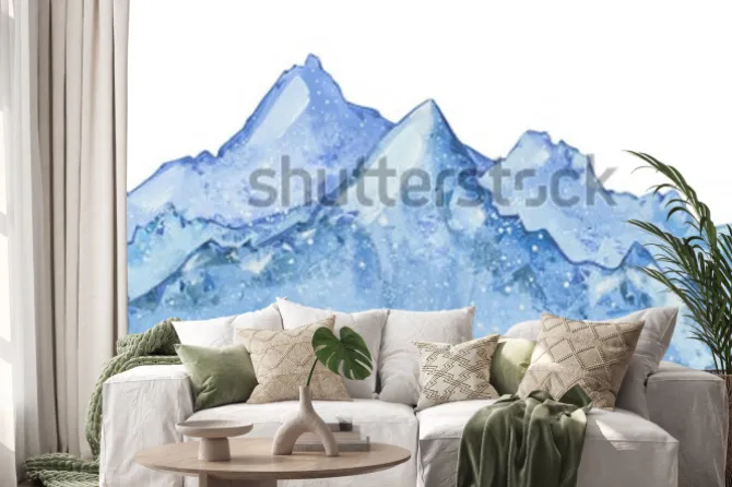 Naklejka: Zimowa ilustracja góry w stylu akwareli