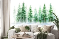 Naklejka: Zimowa mgła nad zielonym lasem