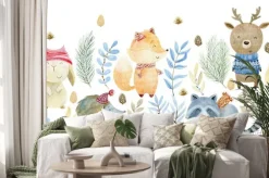 Naklejka: Zimowe leśne zwierzątka w szalikach i czapkach