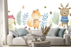 Naklejka: Zimowe leśne zwierzątka w szalikach i czapkach