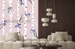 Naklejka: Zimowy wzór z wspaniałe cycki i brzozy.