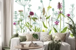 Naklejka: Zioła i rośliny polne z konturami w tle