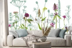 Naklejka: Zioła i rośliny polne z konturami w tle