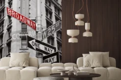 Naklejka: Znak broadway na tle czarno-białego nowego jorku