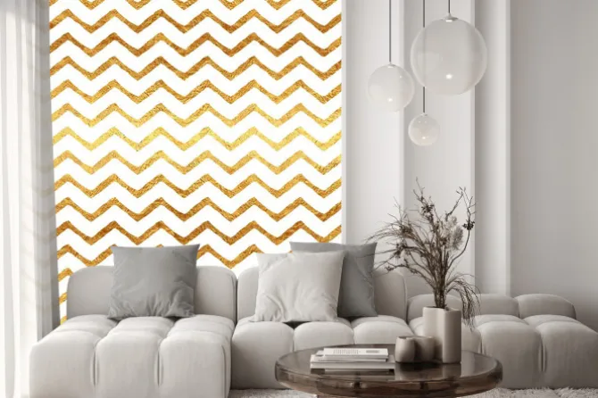 Naklejka: Złoto faux folia chevron metallic białe tło wzór