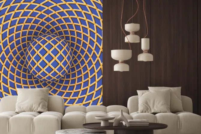 Naklejka: Złudzenie optyczne obrotu kuli na tle z możliwością przemieszczania.