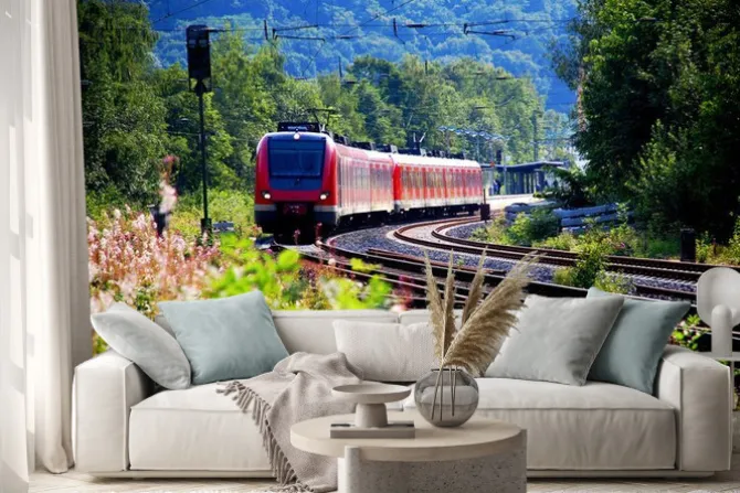 Naklejka: Zug verlässt den bahnhof, abfahrt