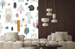 Naklejka: Zwierzątka w lesie w stylu skandynawskim dla dzieci