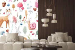 Naklejka: Zwierzątka wśród listków i grzybów