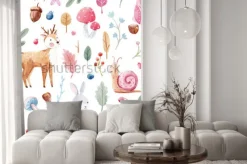 Naklejka: Zwierzątka wśród listków i grzybów