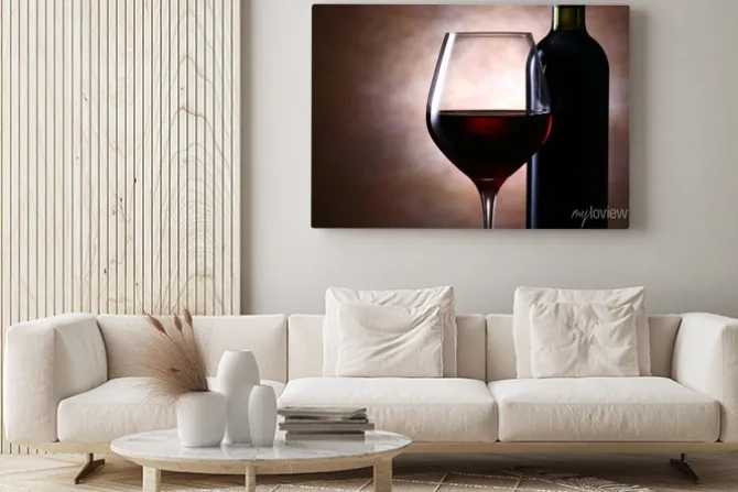 Obraz: ワ イ ン ボ ト ル と 赤 ワ イ ン