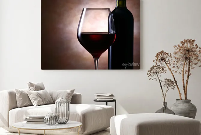 Obraz: ワ イ ン ボ ト ル と 赤 ワ イ ン