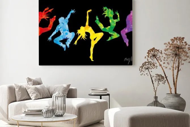 Obraz: ダ ン サ ー 5 人 横 並 べ (カ ラ フ ル カ ラ ー 背景 黒)