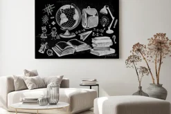 Obraz: A set of graphic school subjects. chalk drawing on a school board.