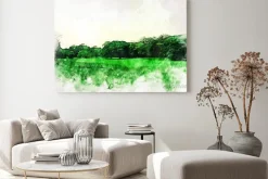 Obraz: Abstract colorful shape on tree and field landscape watercolor