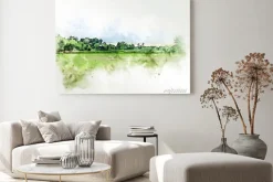 Obraz: Abstract colorful shape on tree and field landscape watercolor