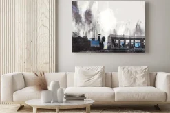 Obraz: Abstract painting of vintage train with smoke, digital painting