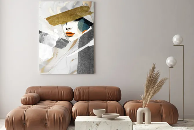 Obraz: Abstrakcja z twarzą kobiety i kolorową farbą