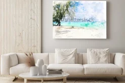 Obraz: Abstrakcjonistyczny kolorowy piękny pasmo górskie i woda morska