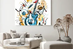 Obraz: Abstrakcyjna gitara w kolorowej kompozycji