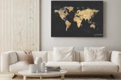 Obraz: Abstrakcyjna mapa świata na czarnym tle