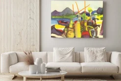 Obraz: Abstrakcyjna scena portowa z rytmem i dynamiką barw