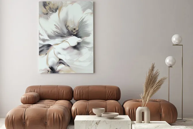 Obraz: Abstrakcyjne biało-złote kwiaty